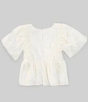 Truce Big Girls 7-16 Puffed-Sleeve Lace-Trimmed Jacquard Top