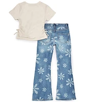 Truce Big Girls 7-16 Ruched Knit Top & Floral Jeans 2-Piece Set