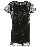 Truce Big Girls 7-16 Short Sleeve Sequin-Embellished Mesh A-Line Dress