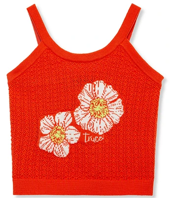 Truce Big Girls 7-16 Sleeveless Hibiscus-Appliqued Crocheted Sweater-Knit Tank Top