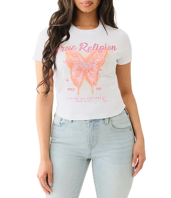 True Religion Crystal Embellished Butterfly Crew Neck Short Sleeve Baby Tee