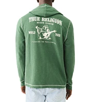 True Religion Henley Neck Long Sleeve Flat-Lock Slub Graphic Hoodie