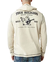 True Religion Henley Neck Long Sleeve Flat-Lock Slub Graphic Hoodie