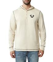 True Religion Henley Neck Long Sleeve Flat-Lock Slub Graphic Hoodie