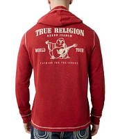 True Religion Henley Neck Long Sleeve Flat-Lock Slub Graphic Hoodie