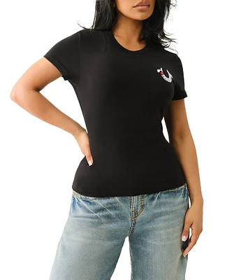 True Religion #double;I Love Embroidered#double; Crew Neck Short Sleeve Tee