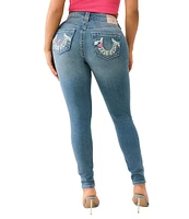 True Religion Jennie #double;I Love Embroidered#double; Mid Rise Skinny Stretch Denim Jeans