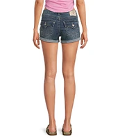 True Religion Jennie Cotton Blend Mid Rise Rolled Cuff Denim Shorts