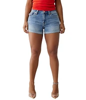 True Religion Jennie Mid Rise Rolled Cuff Light Denim Shorts