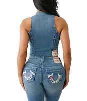 True Religion Stretch Denim Scoop Neck Button Front Corset Top