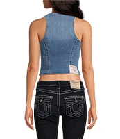 True Religion Stretch Denim Scoop Neck Button Front Corset Top