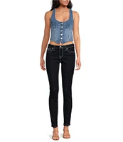 True Religion Stretch Denim Scoop Neck Button Front Corset Top