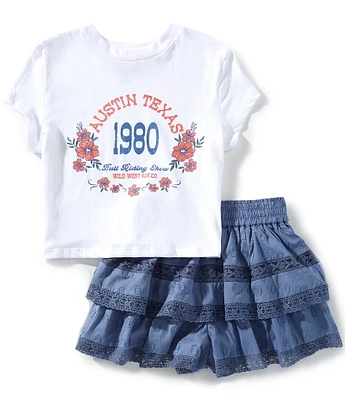 Tween Diva Big Girls Austin Texas Graphic T-Shirt & Ruffled Skort