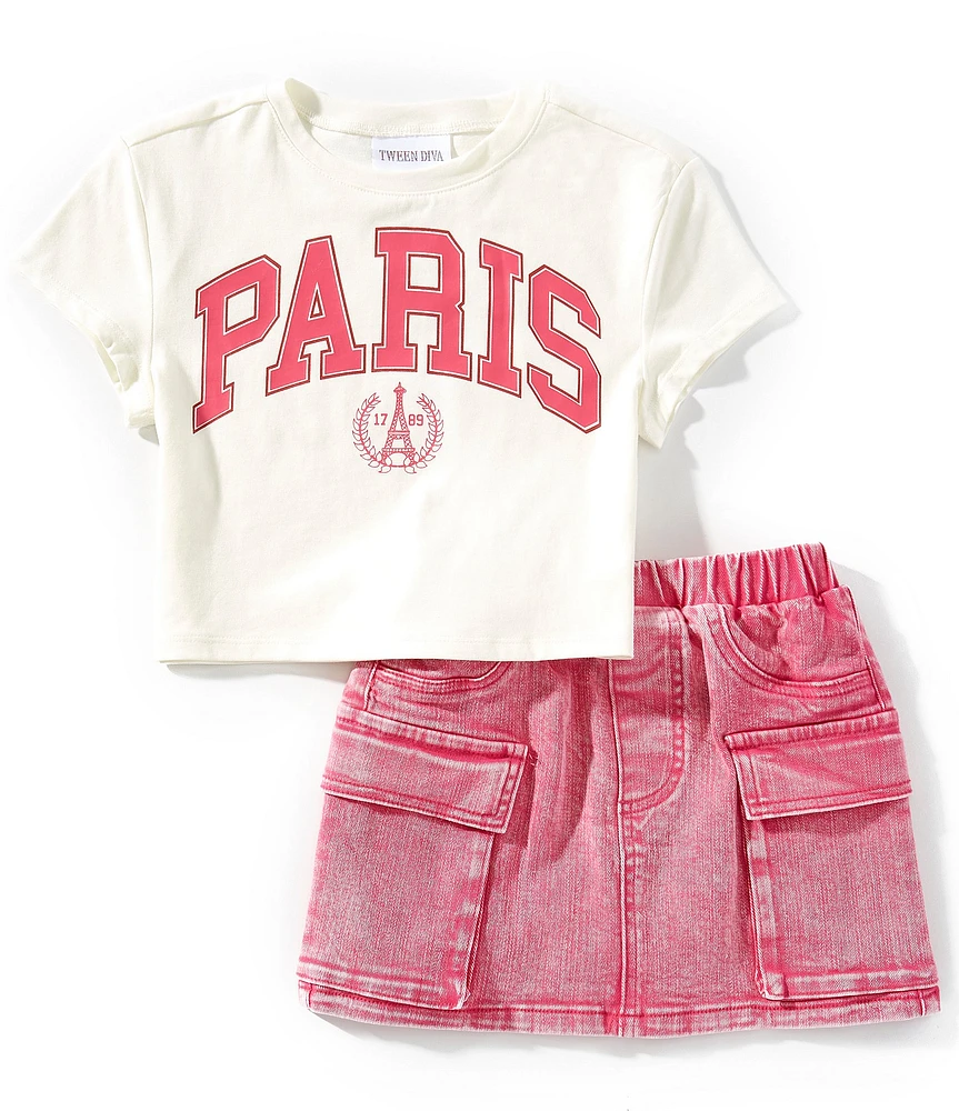 Tween Diva Big Girls 7-12 Paris Graphic T-Shirt & Cargo Skirt 2-Piece Set