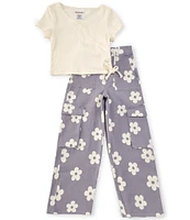 Tween Diva Big Girls 7-12 Short Sleeve Rib-Knit T-Shirt & Flower-Printed Twill Cargo Pants Set