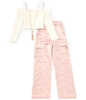 Tween Diva Big Girls 7-16 Cold-Shoulder Brushed-Rib-Knit Top & Satin Pant Set