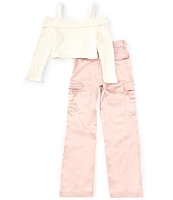 Tween Diva Big Girls 7-16 Cold-Shoulder Brushed-Rib-Knit Top & Satin Pant Set