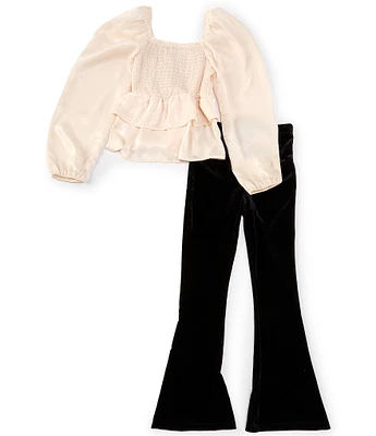 Tween Diva Big Girls 7-16 Long-Sleeve Hammered Charmeuse Babydoll Top & Flare-Leg Leggings Set