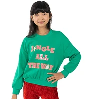 Tween Diva Big Girls 7-16 Long Sleeve Jingle All The Way Appliqued Fleece Sweatshirt