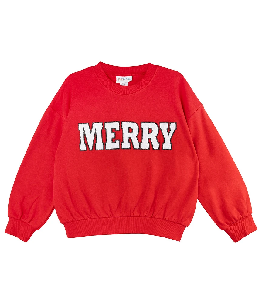 Tween Diva Big Girls 7-16 Long-Sleeve Merry Appliqued Fleece Sweatshirt