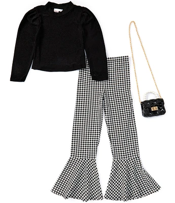 Tween Diva Big Girls 7-16 Long-Sleeve Metallic Knit Top & Checked Houndstooth Flare-Leg Pant Set