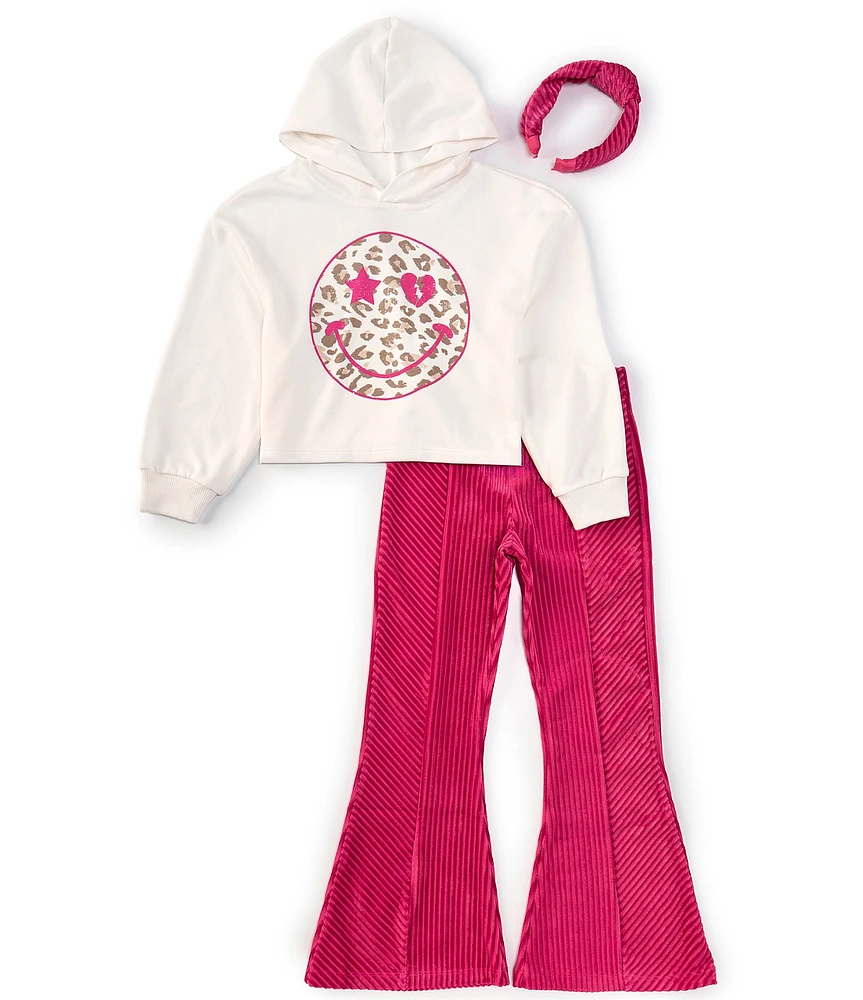 Tween Diva Big Girls 7-16 Long Sleeve Smiley Face Fleece Hoodie & Textured-Velvet Flare-Leg Leggings Set