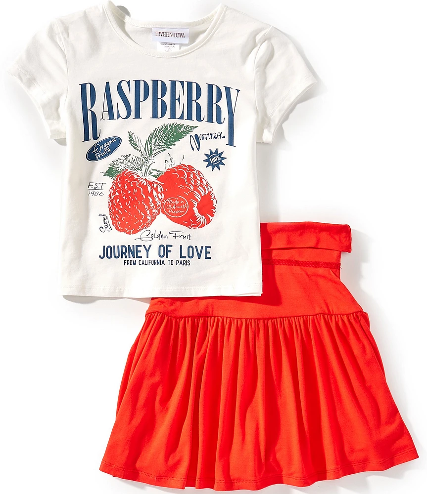 Tween Diva Big Girls 7-16 Short Sleeve Raspberry Jersey T-Shirt & Solid Knit Skort Set
