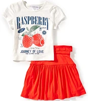 Tween Diva Big Girls 7-16 Short Sleeve Raspberry Jersey T-Shirt & Solid Knit Skort Set