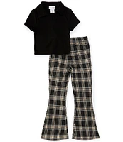 Tween Diva Big Girls 7-16 Short Sleeve Rib-Knit Top & Plaid Knit Flare Leg Pants