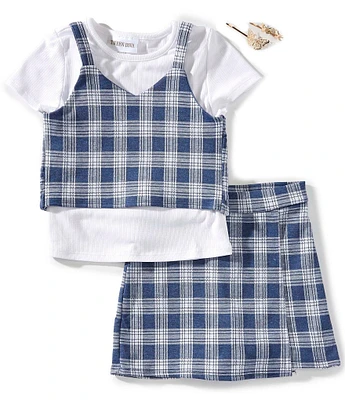 Tween Diva Big Girls Short-Sleeve Solid T-Shirt, Plaid Tank Top & Plaid Shorts Set