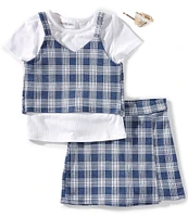 Tween Diva Big Girls Short-Sleeve Solid T-Shirt, Plaid Tank Top & Plaid Shorts Set