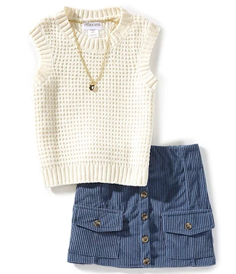Tween Diva Big Girls Sleeveless Chenille Sweater Vest & Corduroy Skirt Set