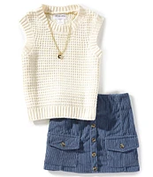 Tween Diva Big Girls Sleeveless Chenille Sweater Vest & Corduroy Skirt Set