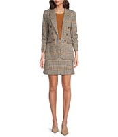 tyler boe Coordinating Blair Stretch Woven Buckingham Plaid Peak Lapel 3/4 Ruched Sleeve Double Breasted Jacket