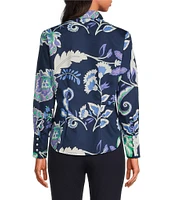 tyler boe Chloe Silk Abstract Floral Print Collar Neck Long Sleeve Shirt