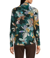 tyler boe Chloe Silk Watercolor Floral Print Point Collar Long Sleeve Button Front Shirt