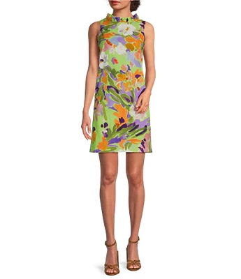 tyler boe Ella Floral Print Ruffle Boat Neck Sleeveless Square Back Dress