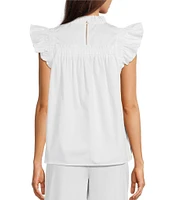 tyler boe Eloise Woven Round Ruffle Neck Pleated Ruffle Cap Sleeve Top