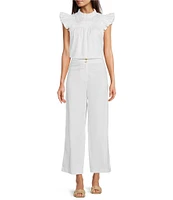 tyler boe Eloise Woven Round Ruffle Neck Pleated Ruffle Cap Sleeve Top