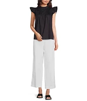 tyler boe Eloise Woven Round Ruffle Neck Pleated Ruffle Cap Sleeve Top