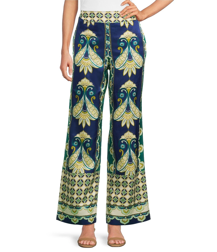 tyler boe Gianna Coordinating Cabana Foulard Printed Silk Blend High Rise Straight Leg Pants