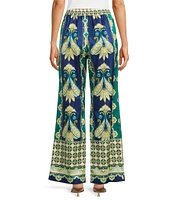 tyler boe Gianna Coordinating Cabana Foulard Printed Silk Blend High Rise Straight Leg Pants