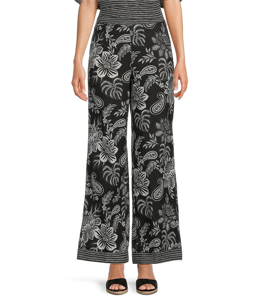 tyler boe Gianna Floral Print Linen Blend Elastic Waist Pull-On Coordinating Pants