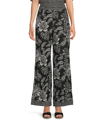 tyler boe Gianna Floral Print Linen Blend Elastic Waist Pull-On Coordinating Pants