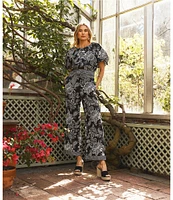 tyler boe Gianna Floral Print Linen Blend Elastic Waist Pull-On Coordinating Pants