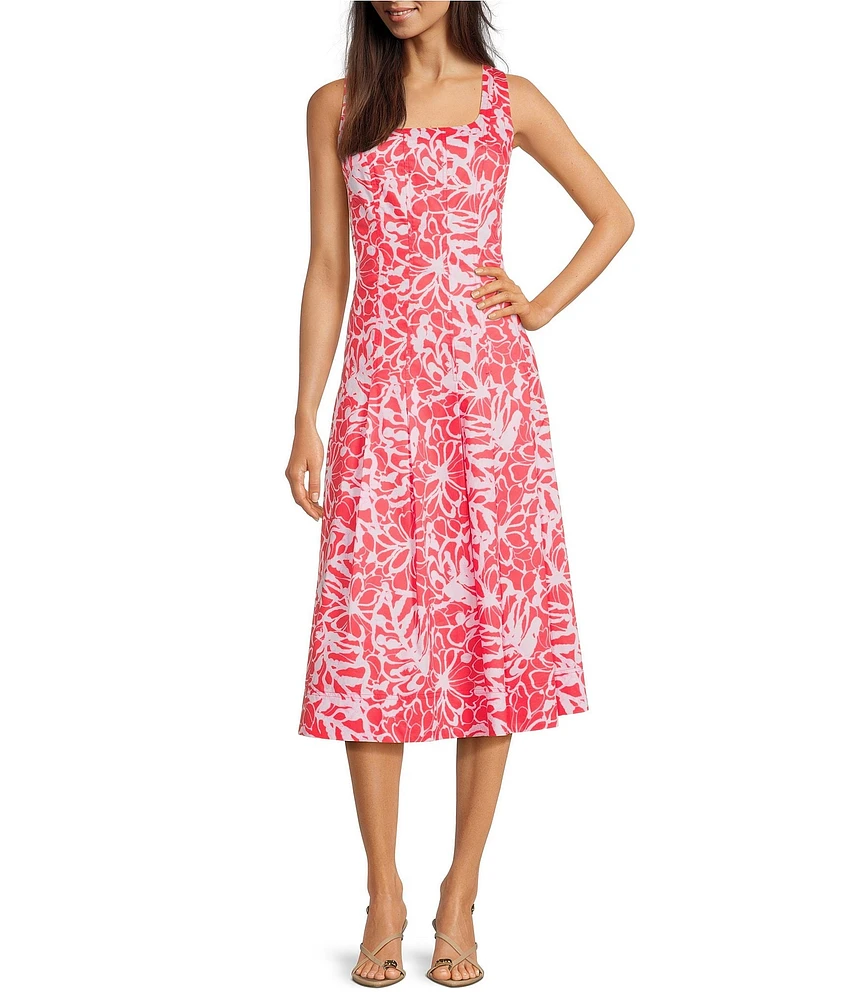 tyler boe Ginny Linen Square Neck Sleeveless Pleated Midi Dress