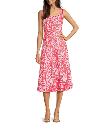 tyler boe Ginny Linen Square Neck Sleeveless Pleated Midi Dress