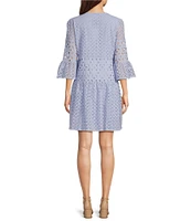tyler boe Ingrid Eyelet Crew Neck Split V 3/4 Bell Sleeve Tiered Dress