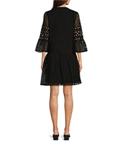 tyler boe Ingrid Eyelet Crew Neck Split V 3/4 Bell Sleeve Tiered Dress