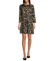 tyler boe Jacquard Woven Floral Print Turtleneck 3/4 Sleeve Pocketed Wrinkle-Free Dress